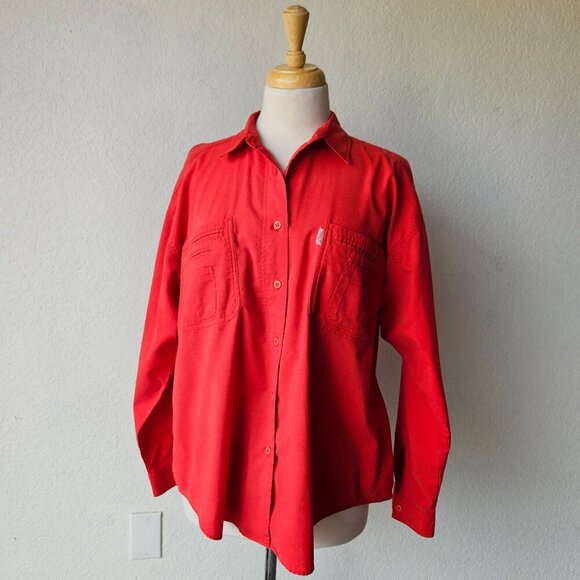 Vintage 80s 90s Gitano Red Long Sleeve Button Front Boxy Oversized Shirt L Large - Picture 1 of 9